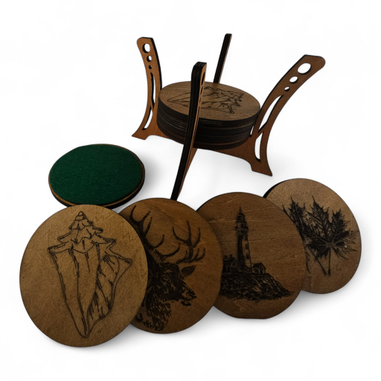 Wooden Beverage Coasters with Stand - Package of 8