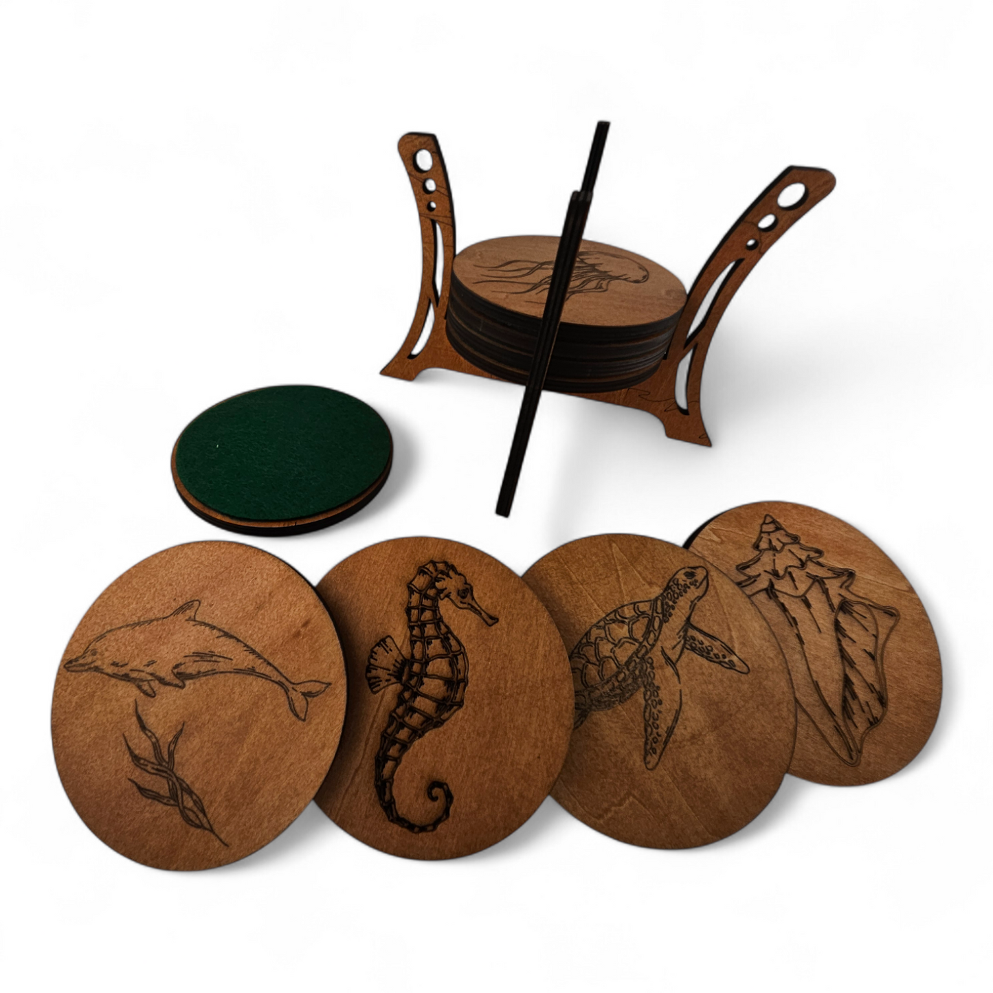 Wooden Beverage Coasters with Stand - Package of 8
