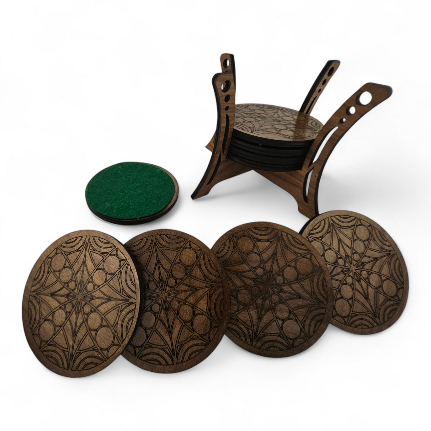 Wooden Beverage Coasters with Stand - Package of 8