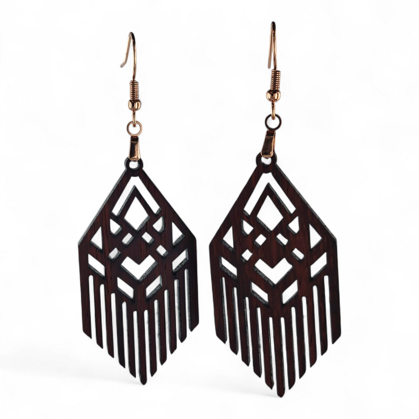 Padauk Wood Carved BOHO Earrings
