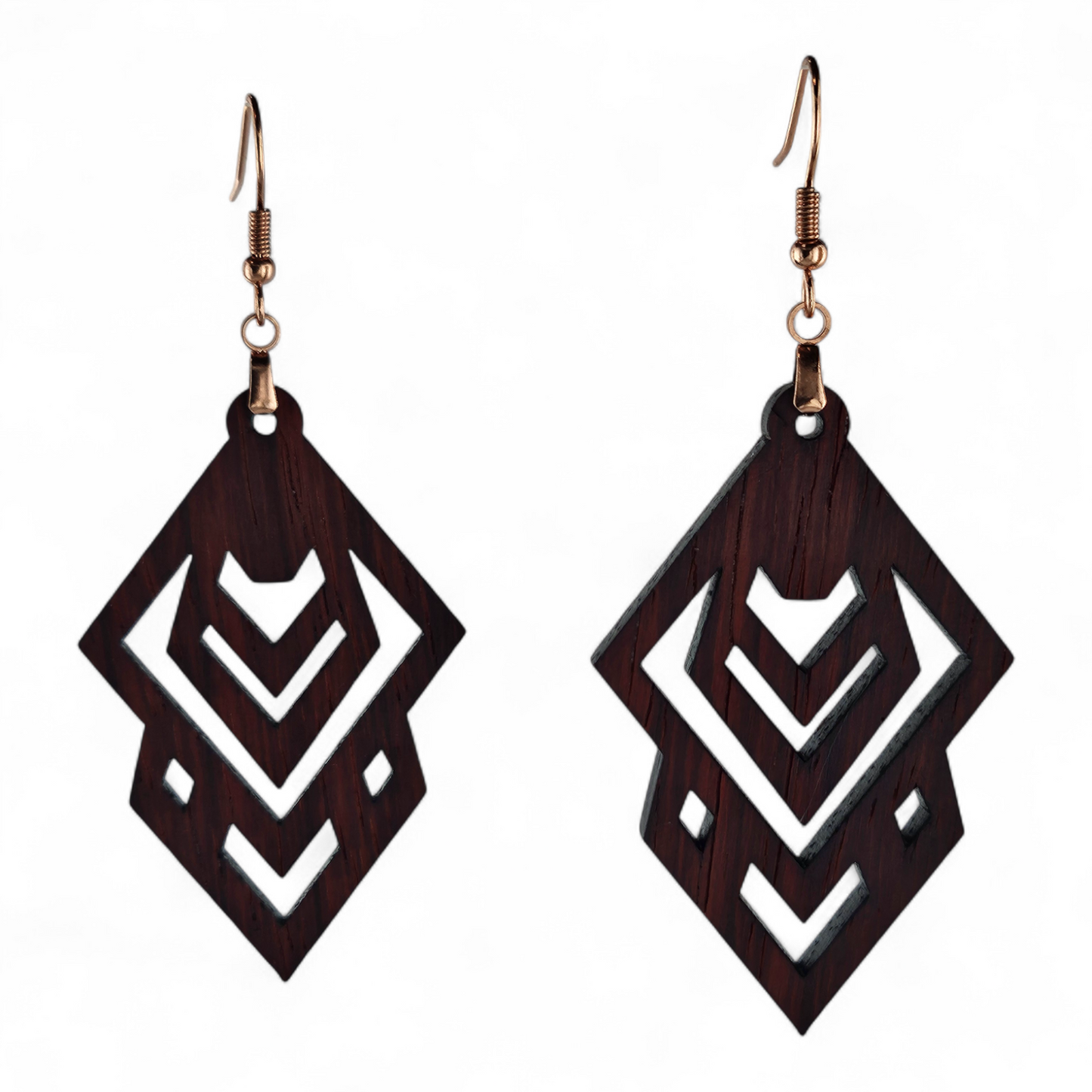 Padauk Wood Carved BOHO Earrings