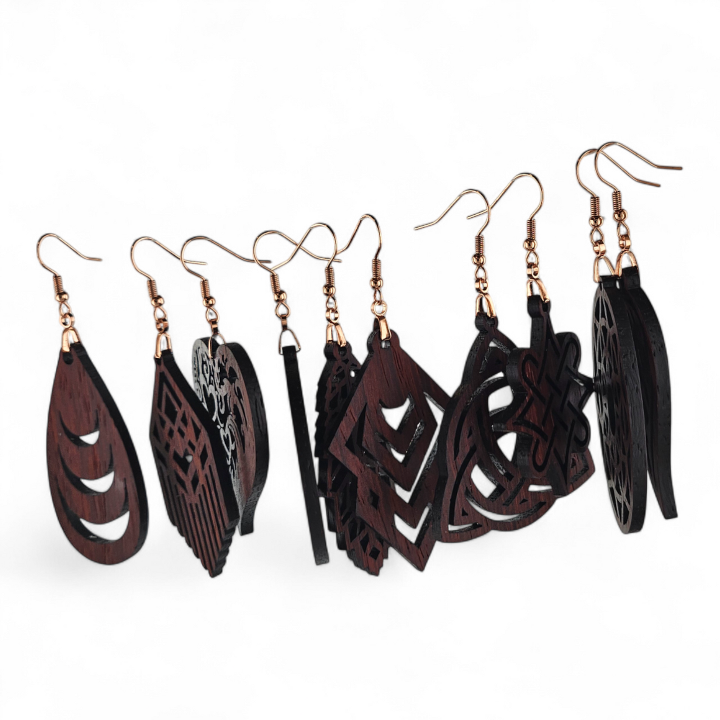Padauk Wood Carved BOHO Earrings