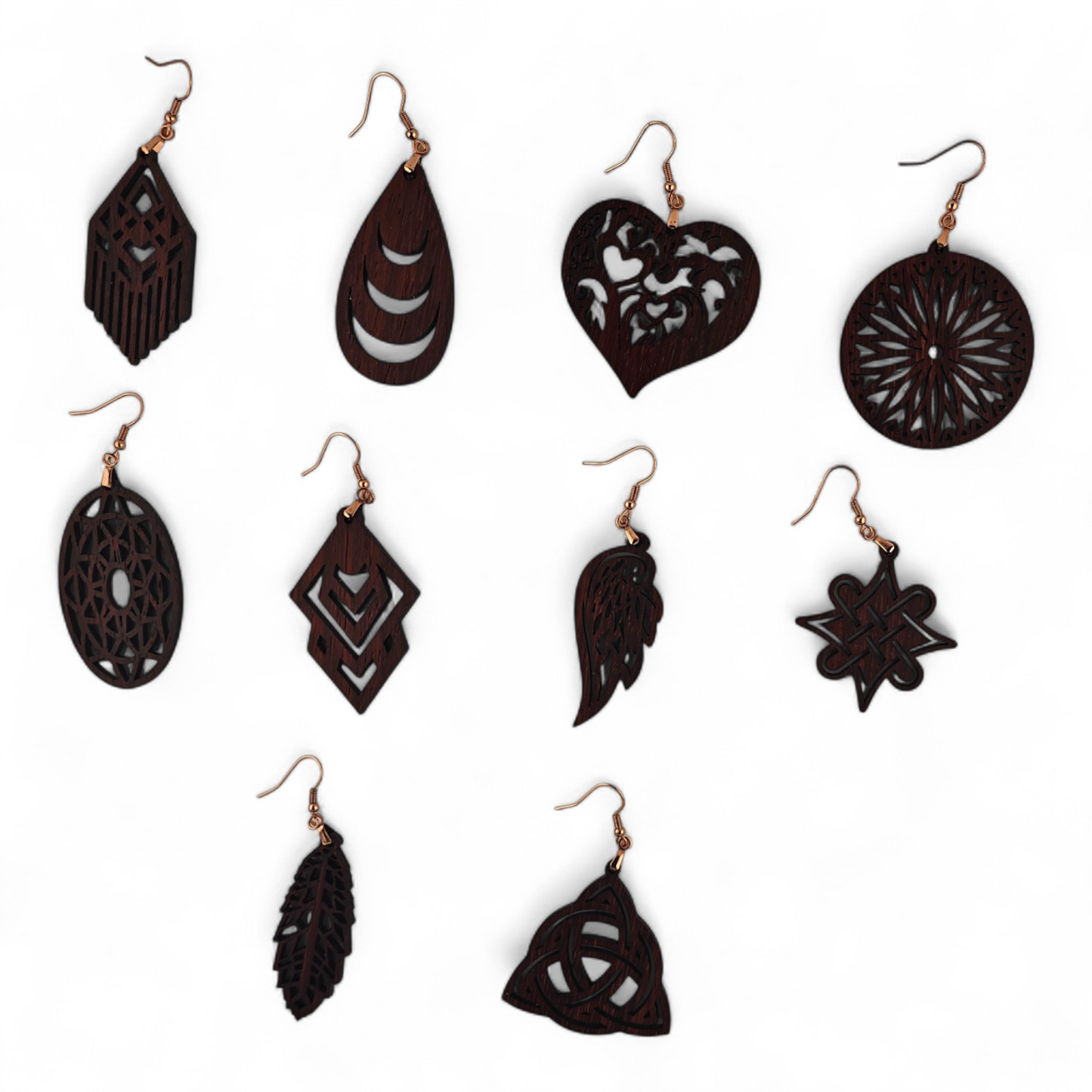 Padauk Wood Carved BOHO Earrings