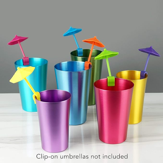 Colorful Anodized Aluminum Drink Glasses 18.6 oz - Mixed colors pack of 6