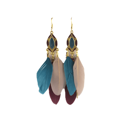 Three Feather and Chain Vintage BOHO Earrings