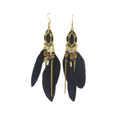 Three Feather and Chain Vintage BOHO Earrings