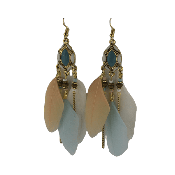 Three Feather and Chain Vintage BOHO Earrings