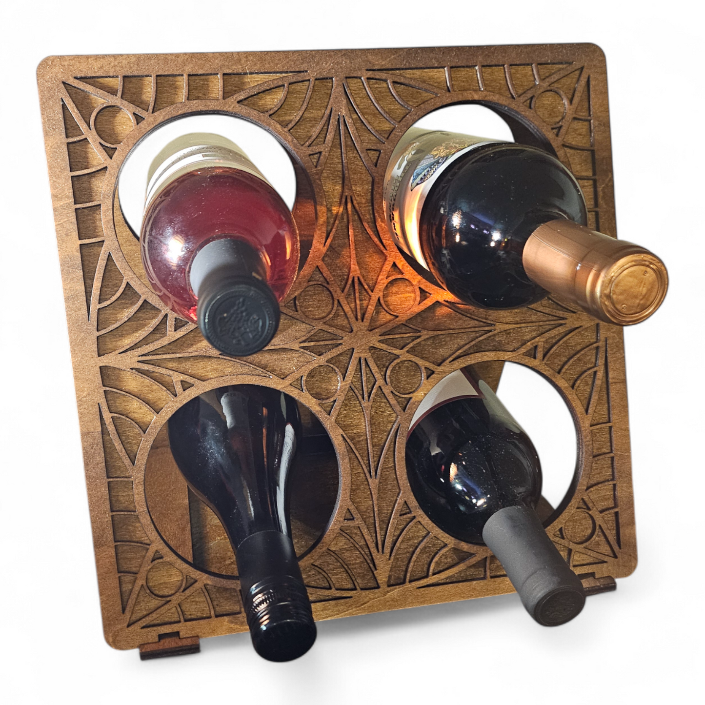 Hand-made and engraved wooden Tee-Pee wine rack