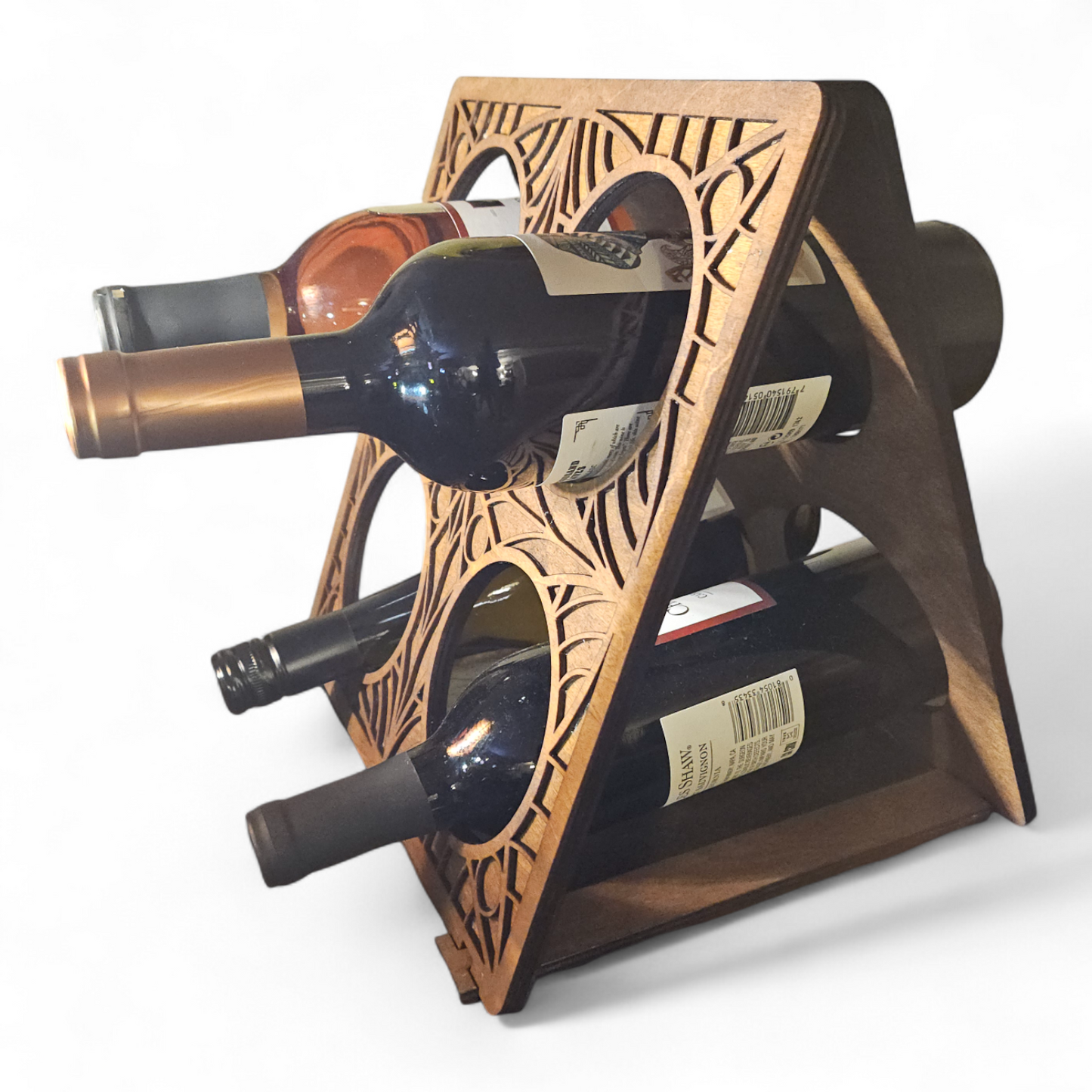 Hand-made and engraved wooden Tee-Pee wine rack