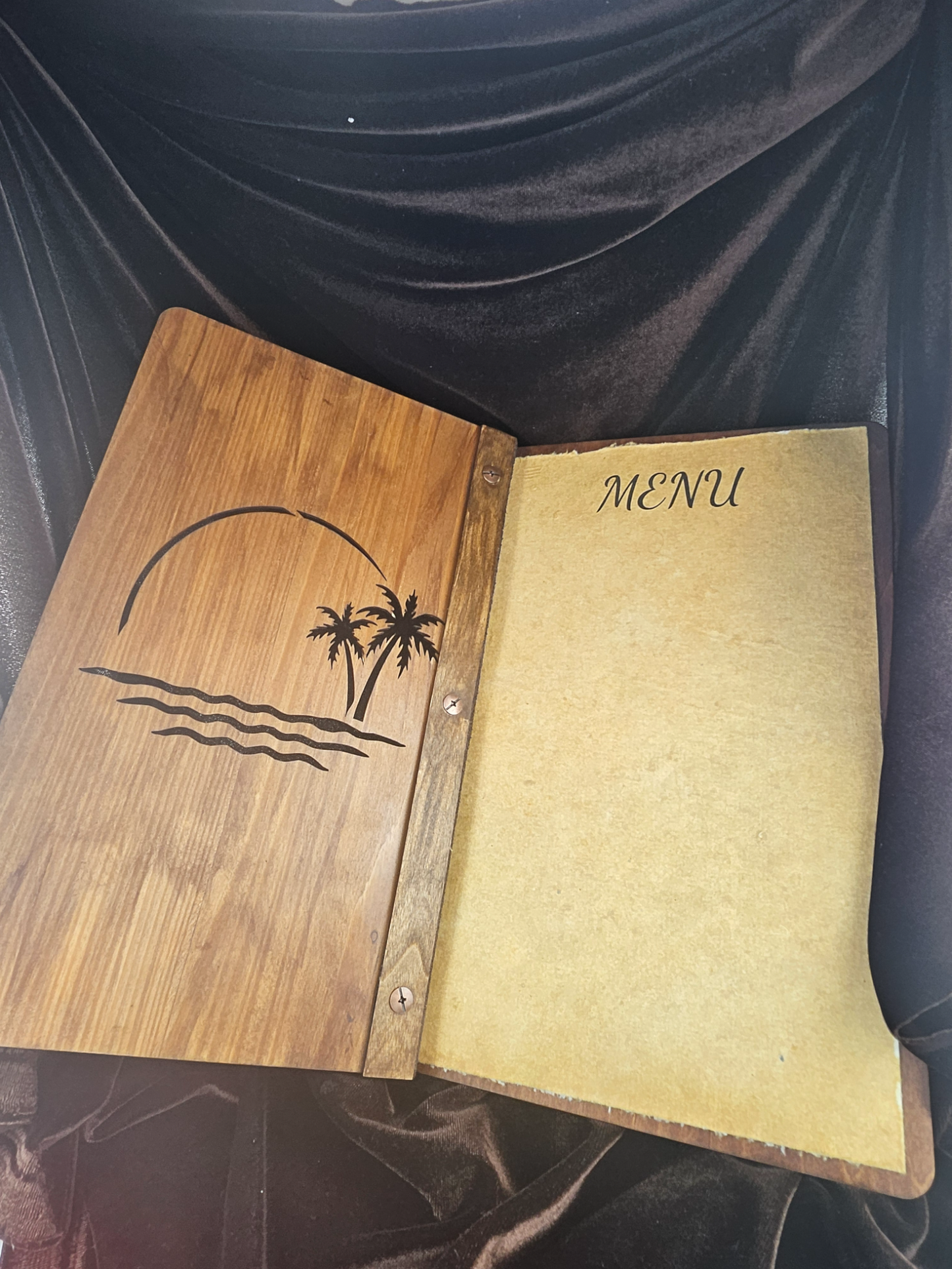 Formal Wood Carved Menu Book