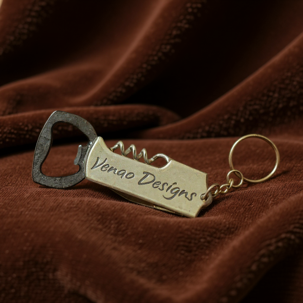 Bottle opener with cork screw keyring