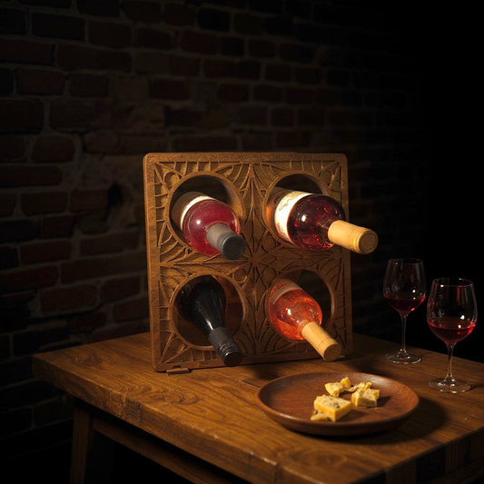 Hand-made and engraved wooden Tee-Pee wine rack