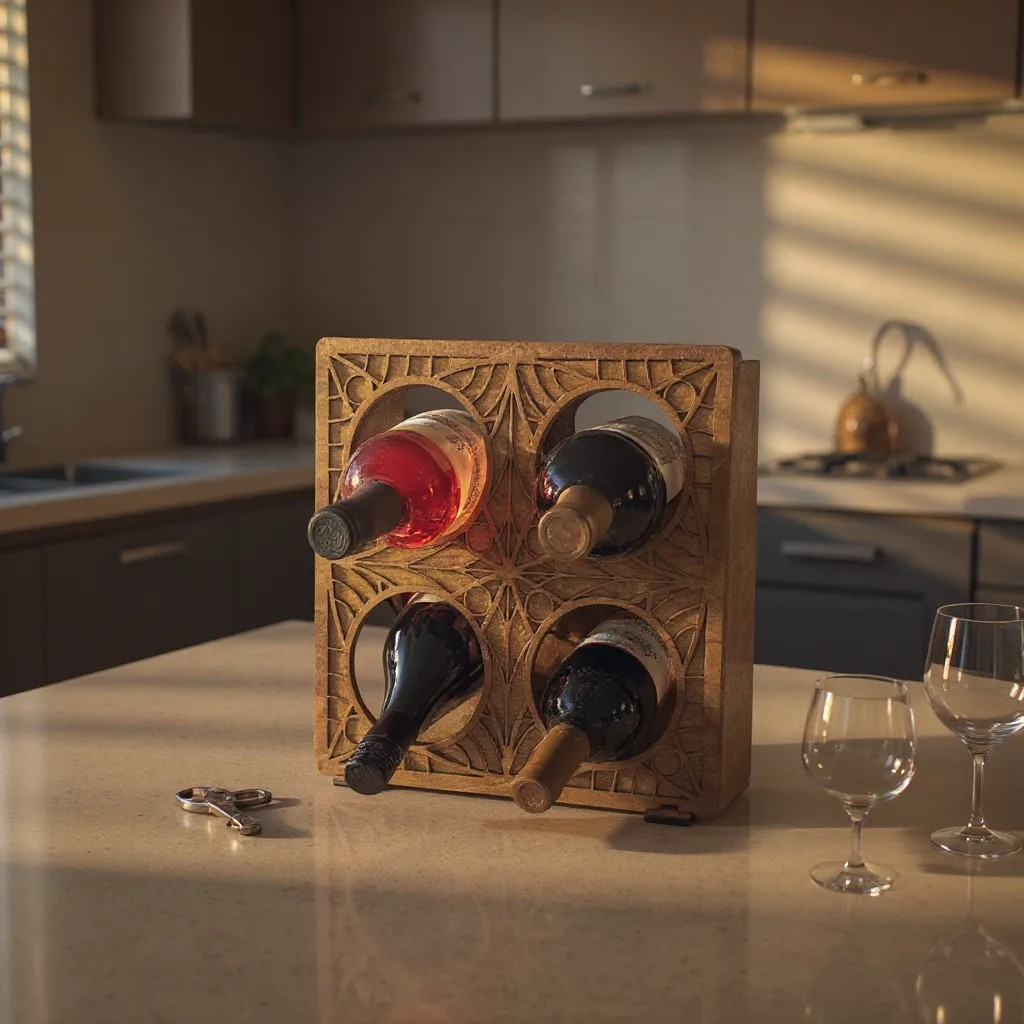 Hand-made and engraved wooden Tee-Pee wine rack