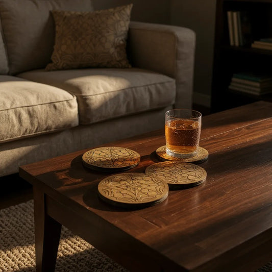 Wooden Beverage Coasters with Stand - Package of 8