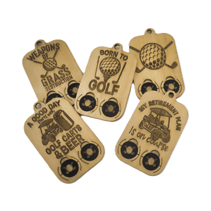 Wooden Golf Bag Tags with Ball Markers
