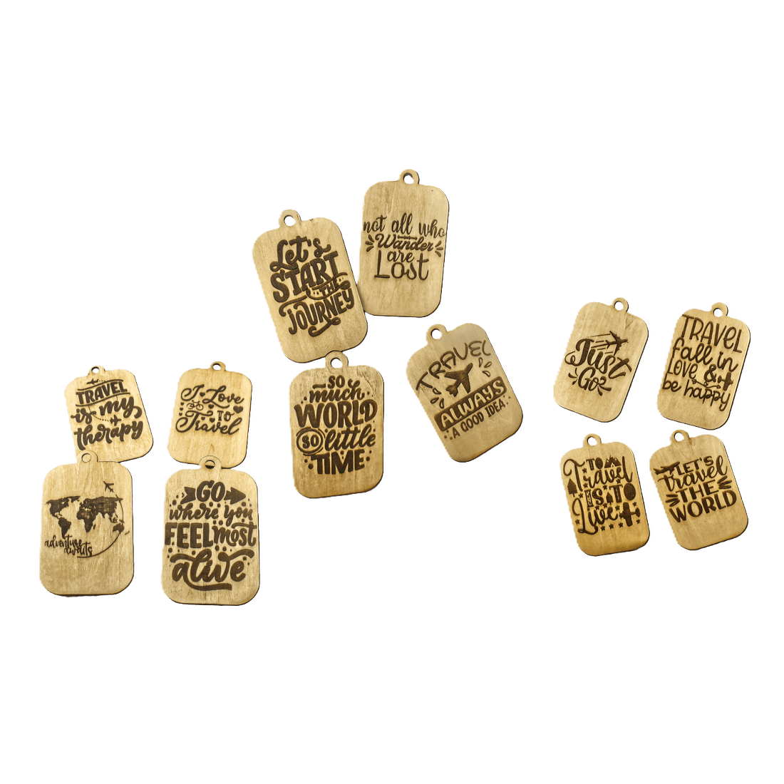 Funny Travel Baggage Tags Handmade from wood - Package of 4